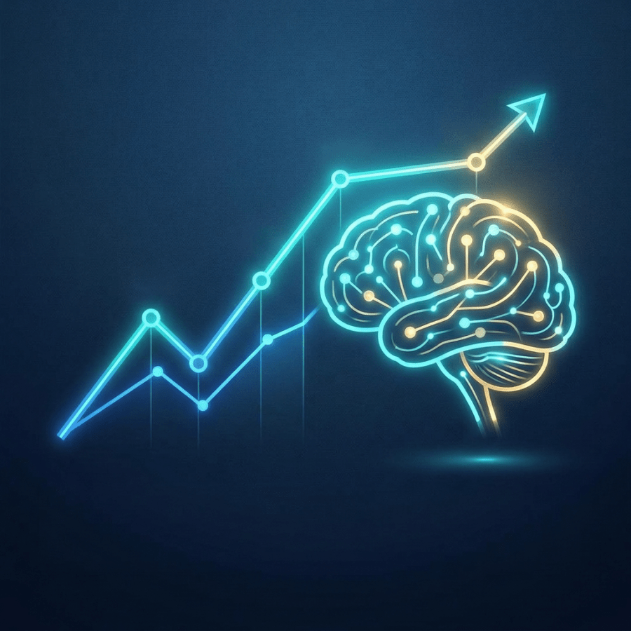 Graph showing increasing percentages linked to a glowing brain symbol representing mental capacity and strategic thinking.