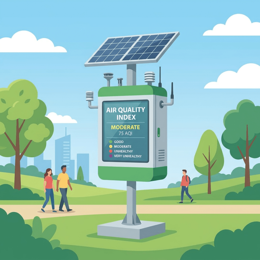 Flat vector outdoor air quality monitoring station